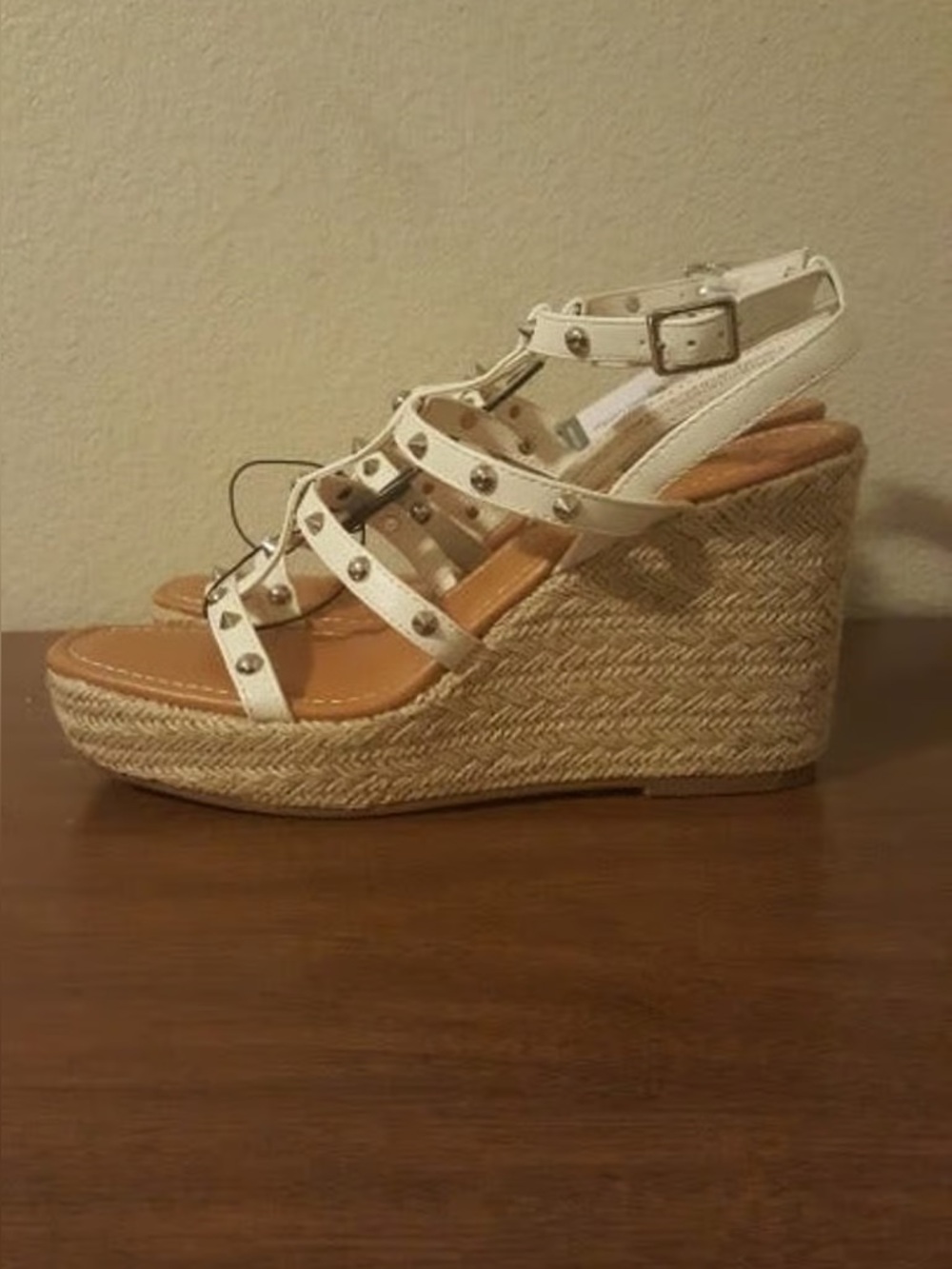 Time and Tru White Studded Espadrille Wedge Sandals